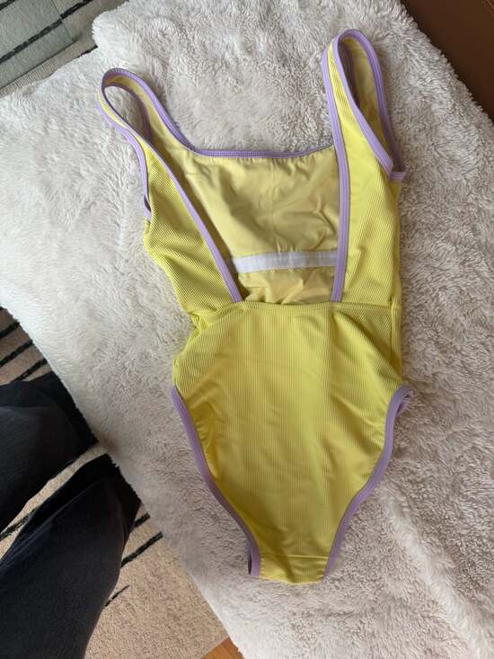 LainSnow Ocean Isle Ribbed One Piece Swimsuit in Lemon/Lilac - XS - Picture 3 of 4